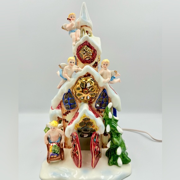 Grandeur Noel Vintage Lighted Ceramic Christmas Holiday Angels House 12” x7” x7” - Picture 3 of 10